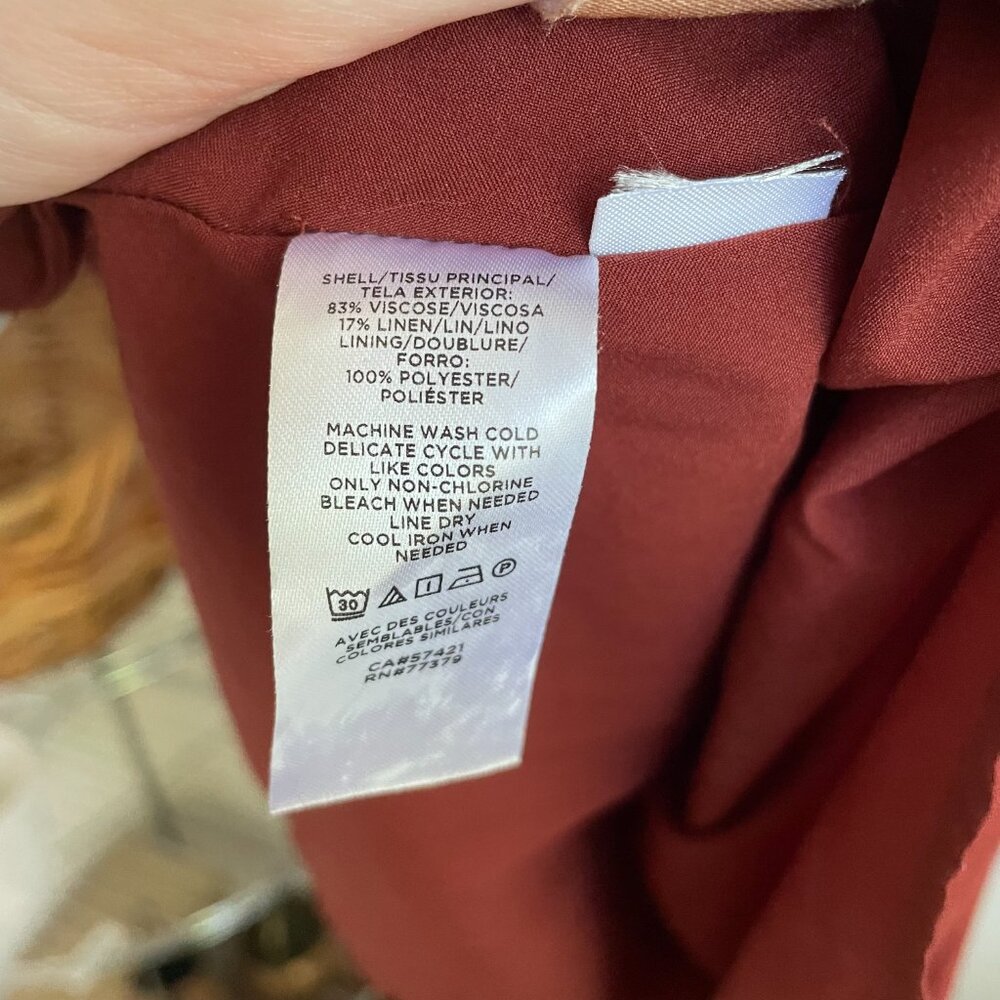 ๐ฅ Ann Taylor | Rust Brown Linen Blend Tie-Waist Dress 0 - Picture 7 of 8